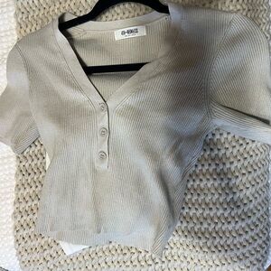 Ribbed Button-Up Top